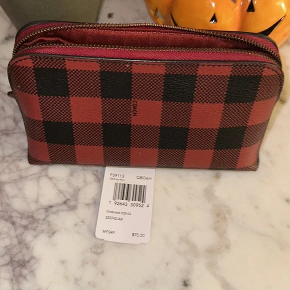 New Authentic Coach Gingham Cosmetic Case - Picture 2 of 2
